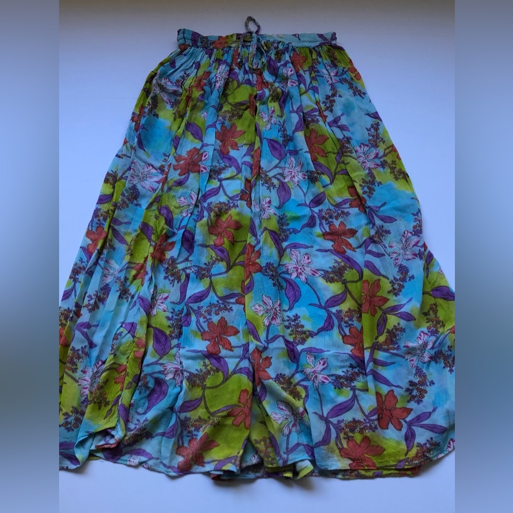 Vintage Boho Cotton Floral Maxi Skirt